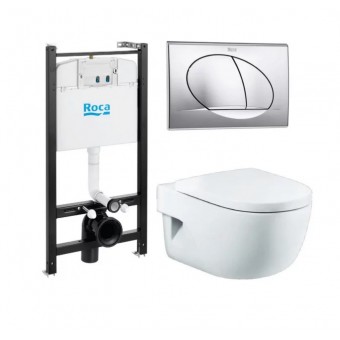 Комплект унитаз подвесной Roca Meridian укороченный с крышкой микролифт + Инсталляция Roca ACTIVE WC