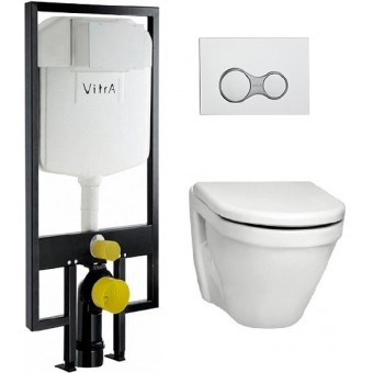 Перейти на страницу товара Комплект Vitra S50: инсталляция, подвесной унитаз, сиденье дюропласт с микролифтом, кнопка смыва белая
