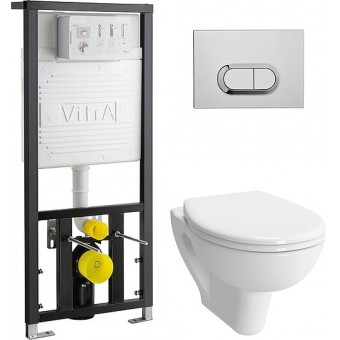 Перейти на страницу товара Комплект Vitra S20: инсталляция, подвесной унитаз, сиденье микролифт, кнопка смыва хром
