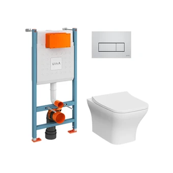 Комплект унитаз с инсталляцией, кнопкой и сиденьем микролифт VitrA Zentrum Square безободковый