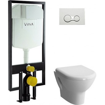 Перейти на страницу товара Комплект Vitra Zentrum: инсталляция, подвесной унитаз, сиденье микролифт, кнопка смыва белый