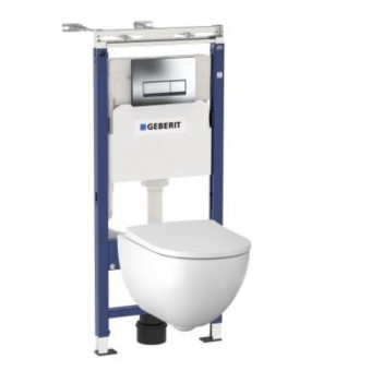 Комплект инсталляция Geberit Delta 51 Acanto и унитаз подвесной безободковый Geberit Acanto, кнопка смыва хром