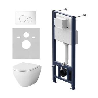 Комплект унитаз с инсталляцией, кнопкой и сиденьем микролифт AM.PM Spirit V2.0 безободковый