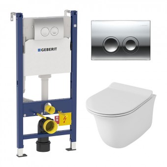 Комплект инсталляция Geberit Delta 21 Duofix и унитаз подвесной безободковый OWL Eter Cirkel-H, сиденье микролифт, кнопка смыва хром