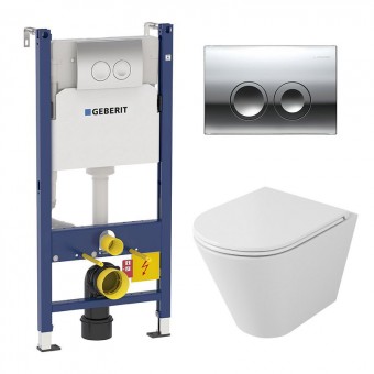 Комплект инсталляция Geberit Delta 21 Duofix и унитаз подвесной безободковый OWL Vind Ruta-H, сиденье микролифт, кнопка смыва хром