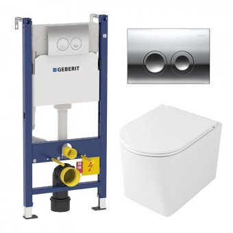 Комплект инсталляция Geberit Delta 21 Duofix и унитаз подвесной безободковый OWL Curve Cirkel-H, сиденье микролифт, кнопка смыва хром