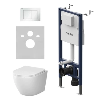 Комплект унитаз с инсталляцией, кнопкой и сиденьем микролифт AM.PM Like безободковый