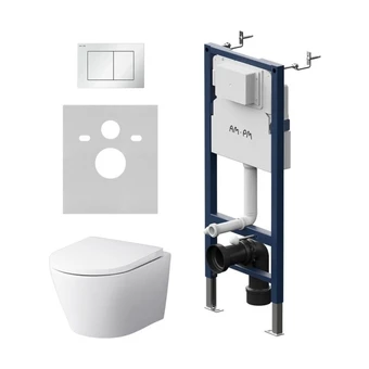 Комплект унитаз с инсталляцией, кнопкой и сиденьем микролифт AM.PM Sense безободковый