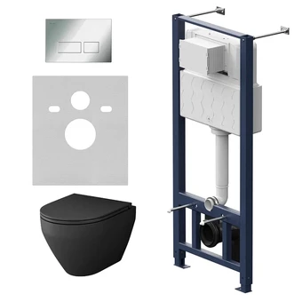 Комплект унитаз с инсталляцией, кнопкой и сиденьем микролифт AM.PM Spirit V2.0 безободковый