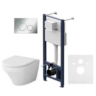 Комплект унитаз с инсталляцией, кнопкой и сиденьем микролифт AM.PM Inspire безободковый