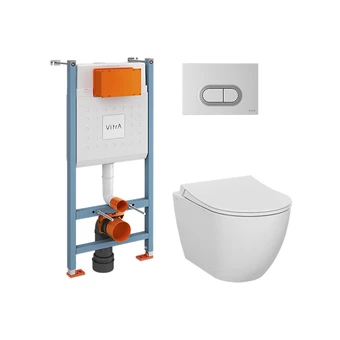 Комплект унитаз с инсталляцией, кнопкой и сиденьем микролифт VitrA Integra безободковый