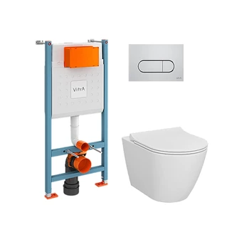 Комплект унитаз с инсталляцией, кнопкой и сиденьем микролифт VitrA Sanibel
