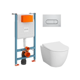 Комплект унитаз с инсталляцией, кнопкой и сиденьем микролифт VitrA Mia Round