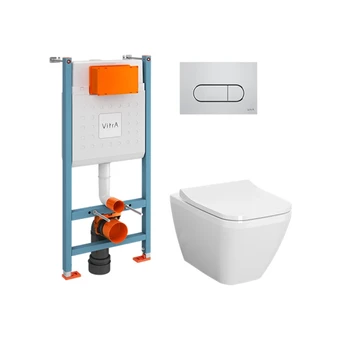 Комплект унитаз с инсталляцией, кнопкой и сиденьем микролифт VitrA Integra Round безободковый