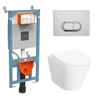 Комплект унитаз с инсталляцией, кнопкой и сиденьем микролифт VitrA Integra Round безободковый