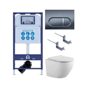 Комплект унитаз с инсталляцией, кнопкой и сиденьем SET AQUATEK ЕВРОПА безободковый - копия