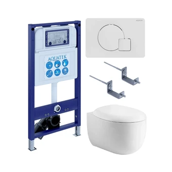 Комплект унитаз с инсталляцией, кнопкой и сиденьем SET AQUATEK АЛЬТАИР безободковый