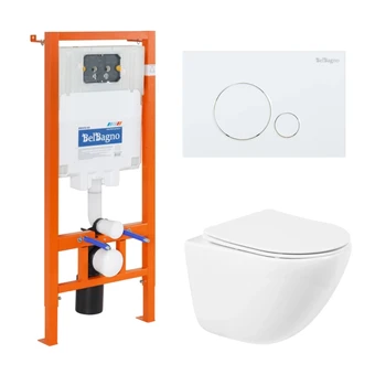 Комплект унитаз с инсталляцией, кнопкой и сиденьем микролифт BelBagno Amanda SR-BIANCO безободковый
