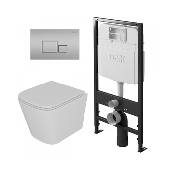 Комплект унитаз с инсталляцией, кнопкой и сиденьем микролифт DQ Berlin безободковый
